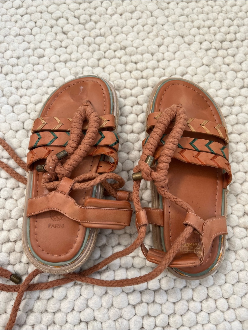 FARM Rio Tan Braided Espadrille Sandals with Chevron Detail
